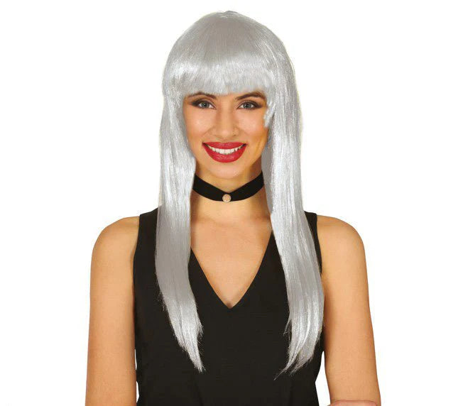 Peluca Blanca con Flequillo Liso
