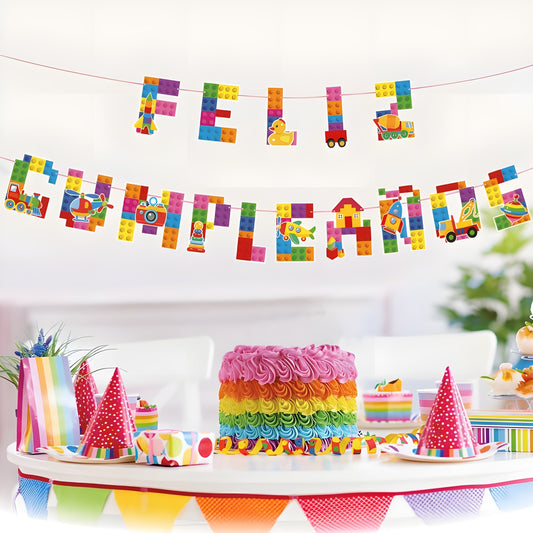 Guirnalda Feliz Cumpleaños Bloques de Construcción 3,5 m