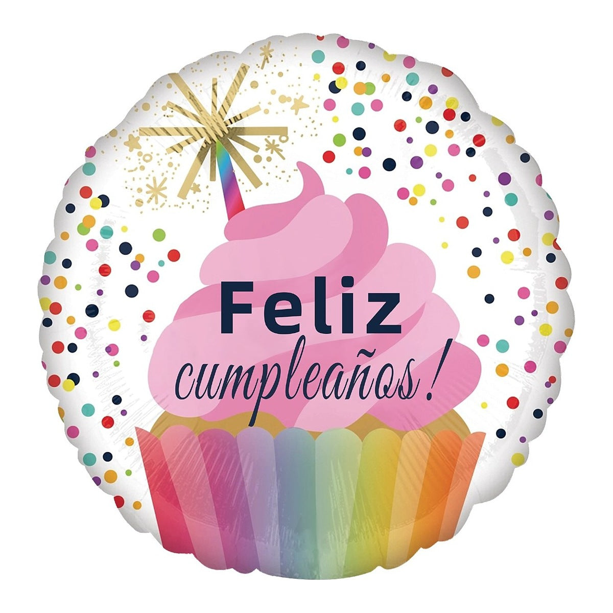 Globo Foil Redondo Feliz Cumpleaños Cupcake 45 cm