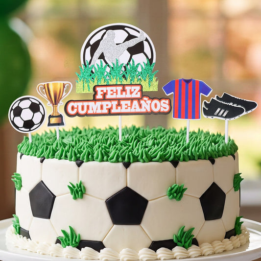 Topper Tarta Fútbol Feliz Cumpleaños 5 uds