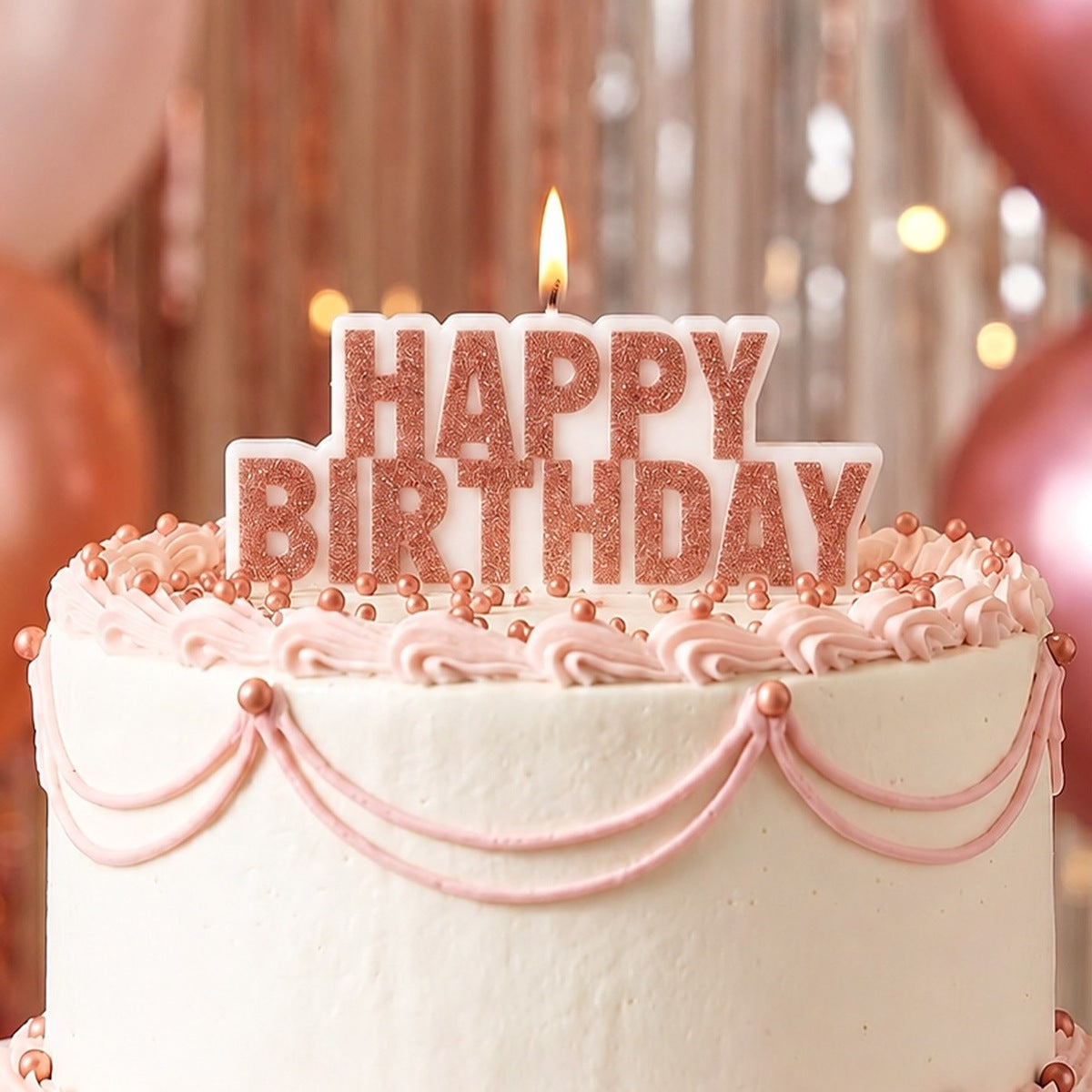 Vela Happy Birthday Glitter Oro Rosa 10 x 4 cm