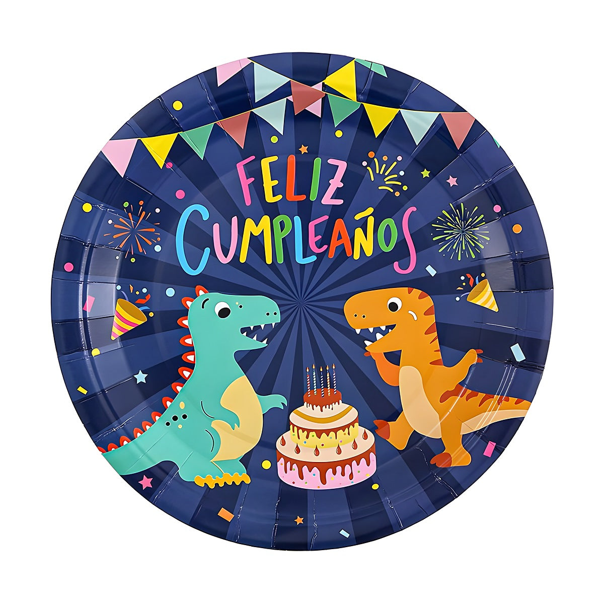 Platos Cartón Dinosaurios Feliz Cumpleaños 6 uds - 18cm y 23cm 23CM