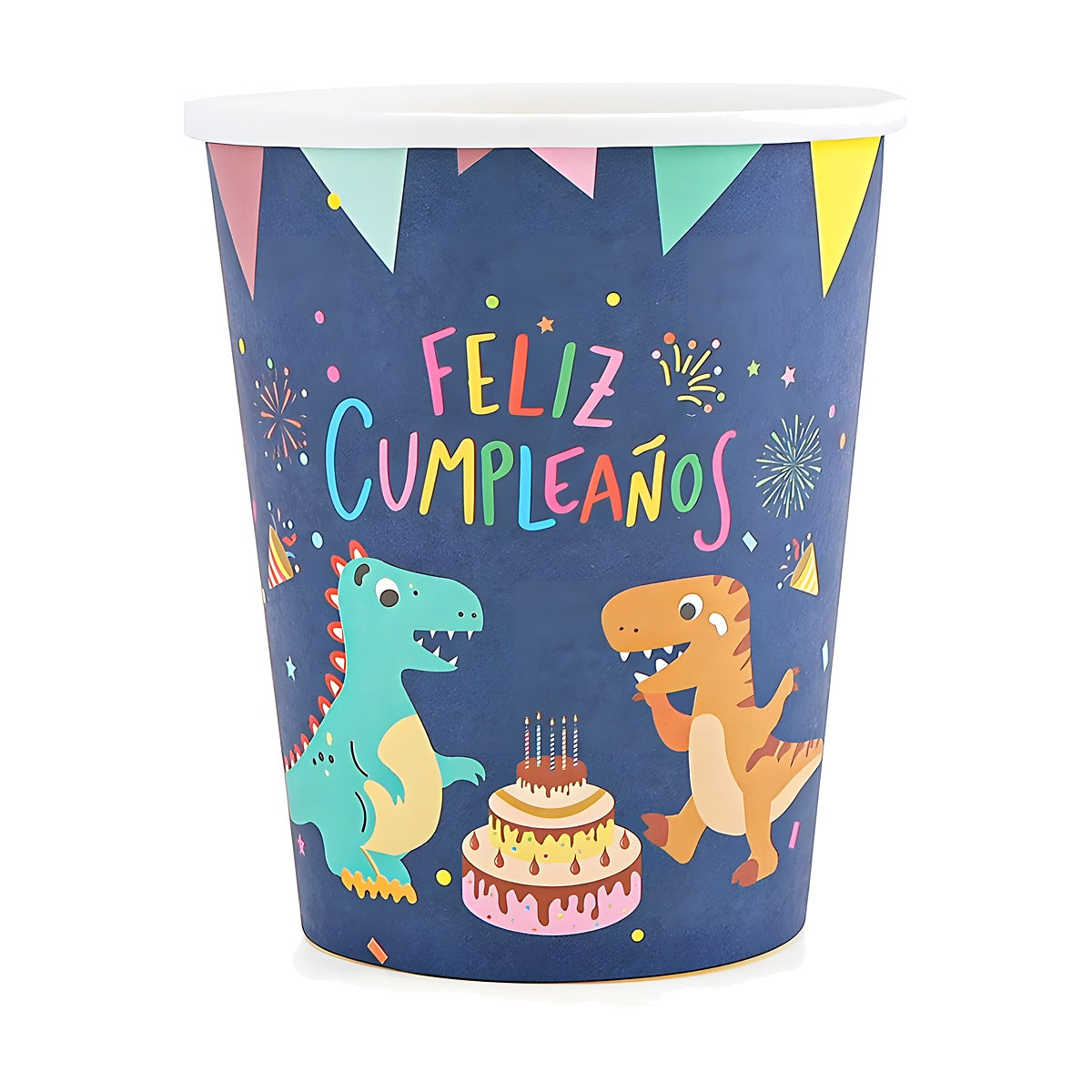 Vasos Cartón Dinosaurios Feliz Cumpleaños 250ml 12 uds