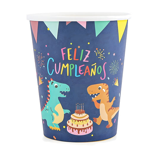 Vasos Cartón Dinosaurios Feliz Cumpleaños 250ml 12 uds