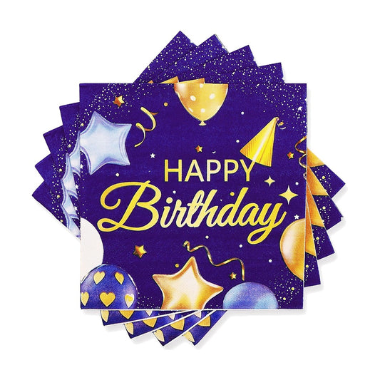 Servilletas Happy Birthday Azul Marino y Oro 33x33cm 12 uds