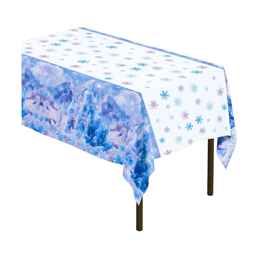 Mantel Plástico Castillo de Hielo y Copos de Nieve 137x274 cm