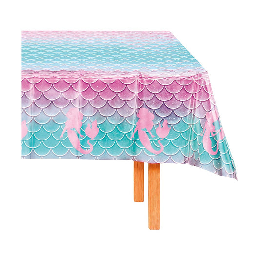 Mantel Foil Escamas de Sirena Rosa y Turquesa 137x274 cm