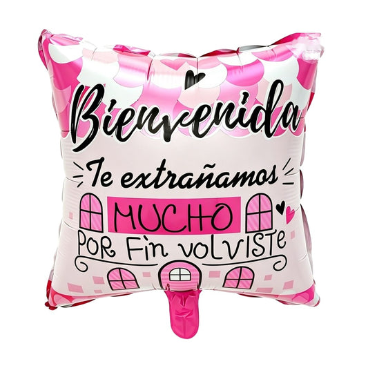 Globo Foil Cuadrado Bienvenida Te Extrañamos Rosa 45 cm