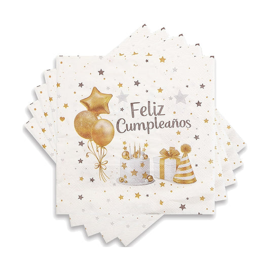 Servilletas Feliz Cumpleaños Dorado 33x33 cm 12 uds