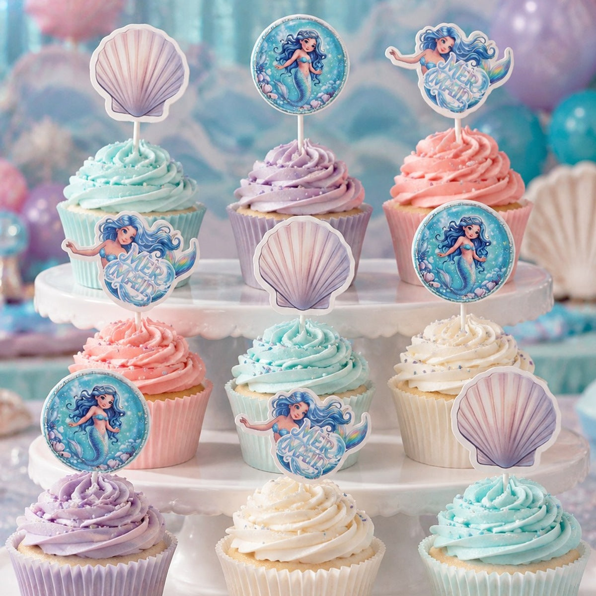 Toppers Sirena para Cupcakes 12 uds