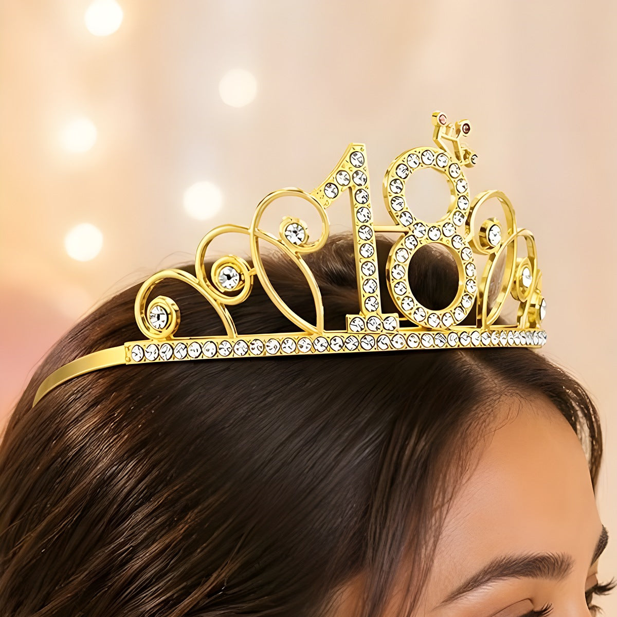 Corona Tiara 18 Años con Strass 12 x 5,8 cm Oro