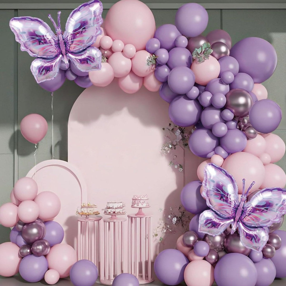 Set Arco de Globos Mariposa Rosa y Morado 101 piezas