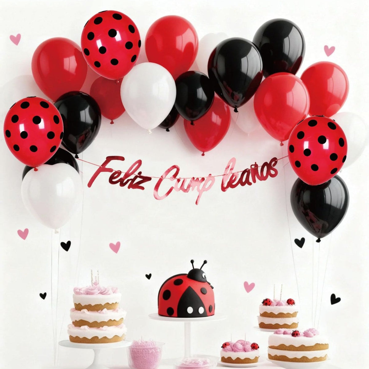 Set Guirnalda y Globos Feliz Cumpleaños Mariquita 19 piezas