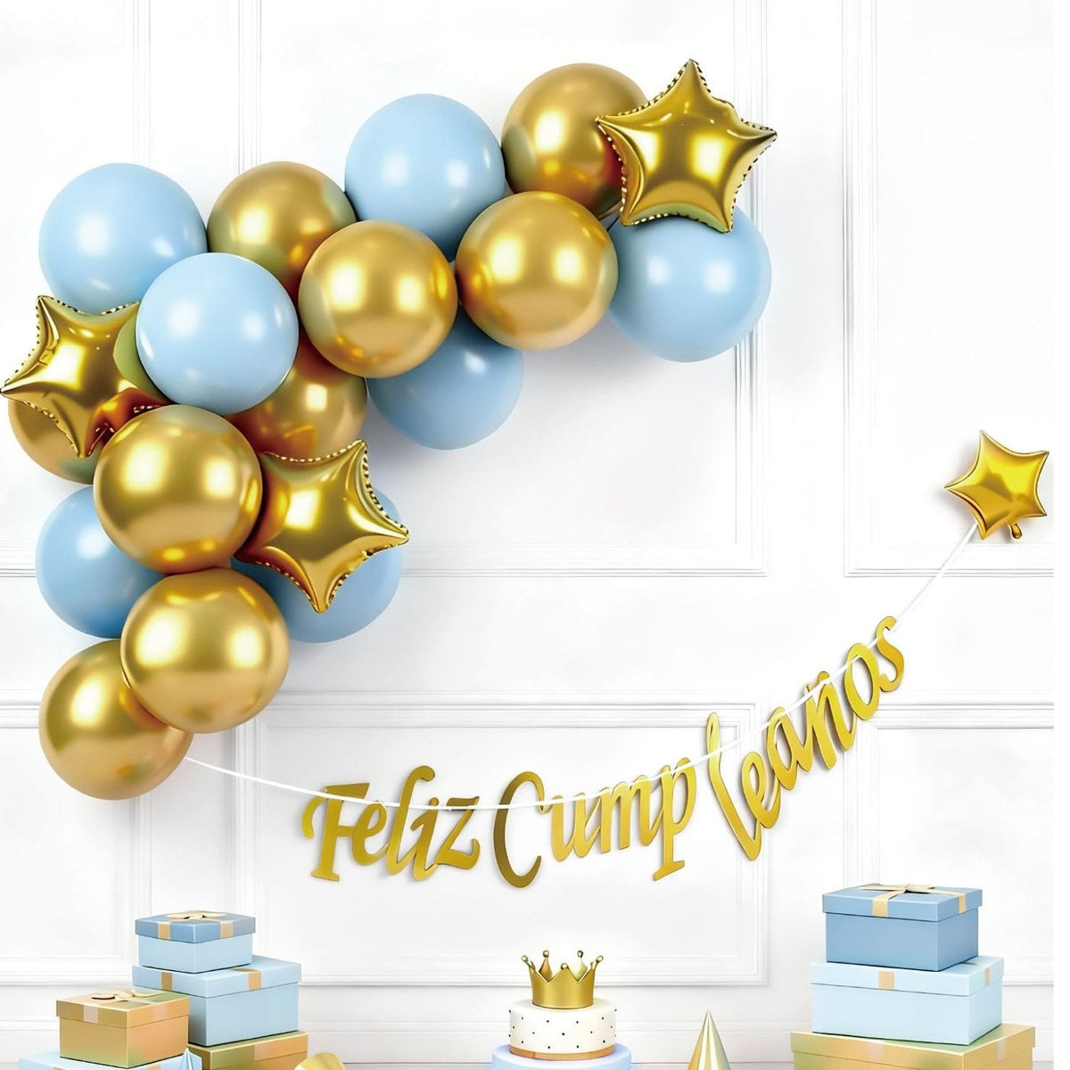 Set Guirnalda de Globos con Banner Feliz Cumpleaños 21 piezas - Azul y oro