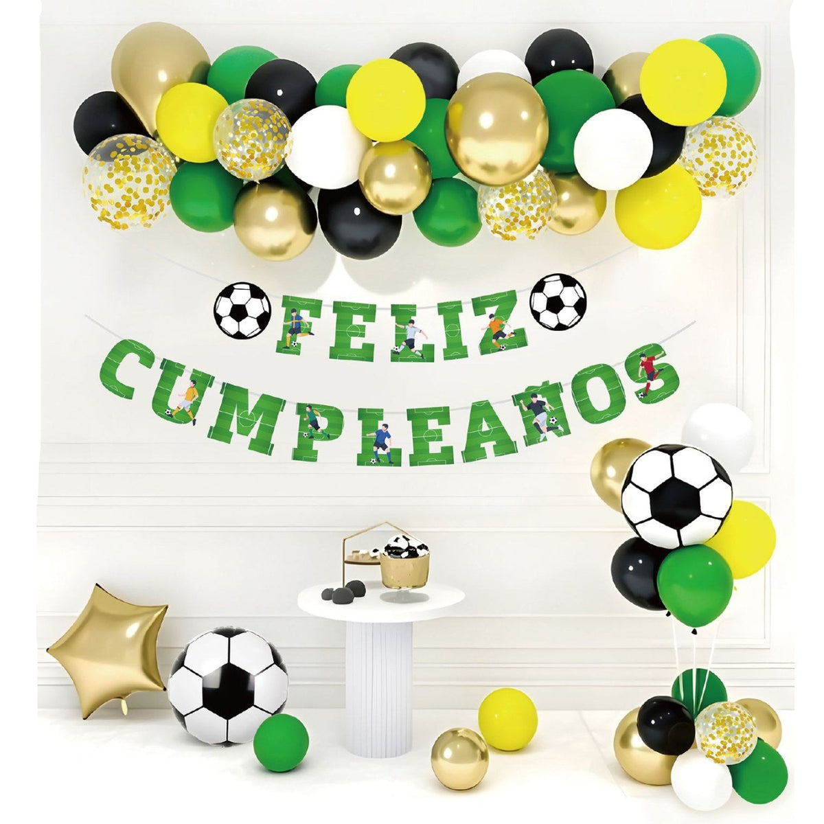 Set Guirnalda y Globos Feliz Cumpleaños Fútbol 49 piezas