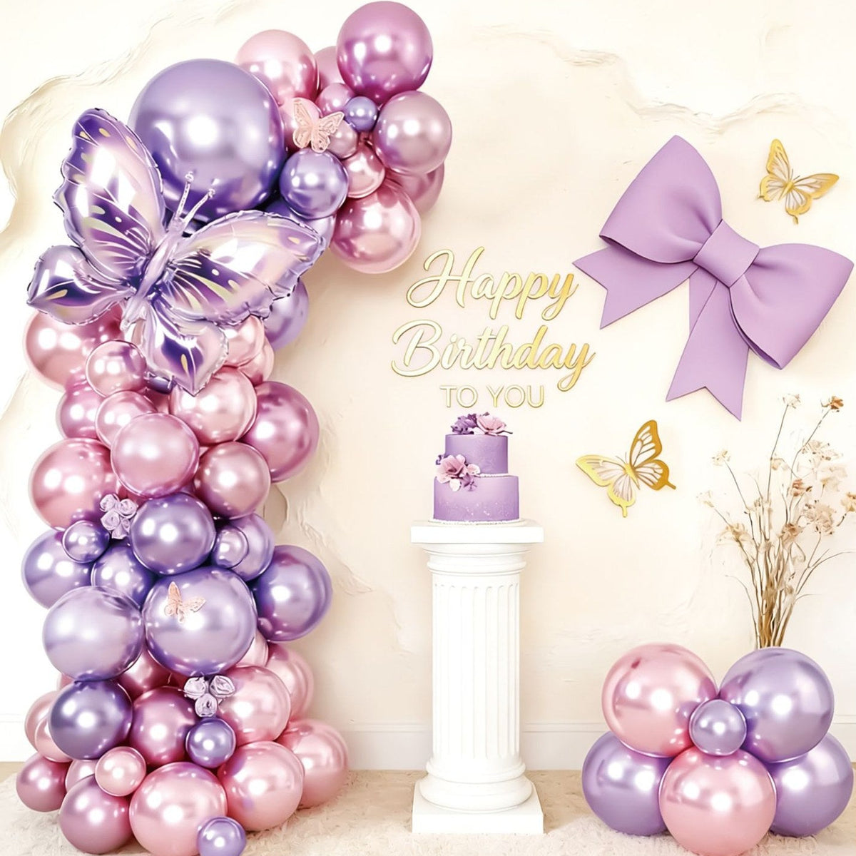 Set Arco de Globos Mariposa Lila y Rosa 43 piezas