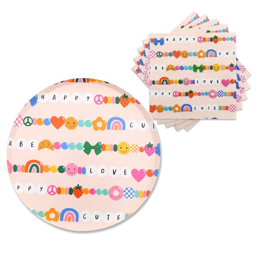 Set Vajilla Happy Cute Pulseras de Cuentas: Platos 6 uds y Servilletas 12 uds