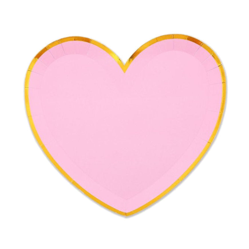 Platos Corazón Rosa con Borde Dorado 6 uds - 18 cm