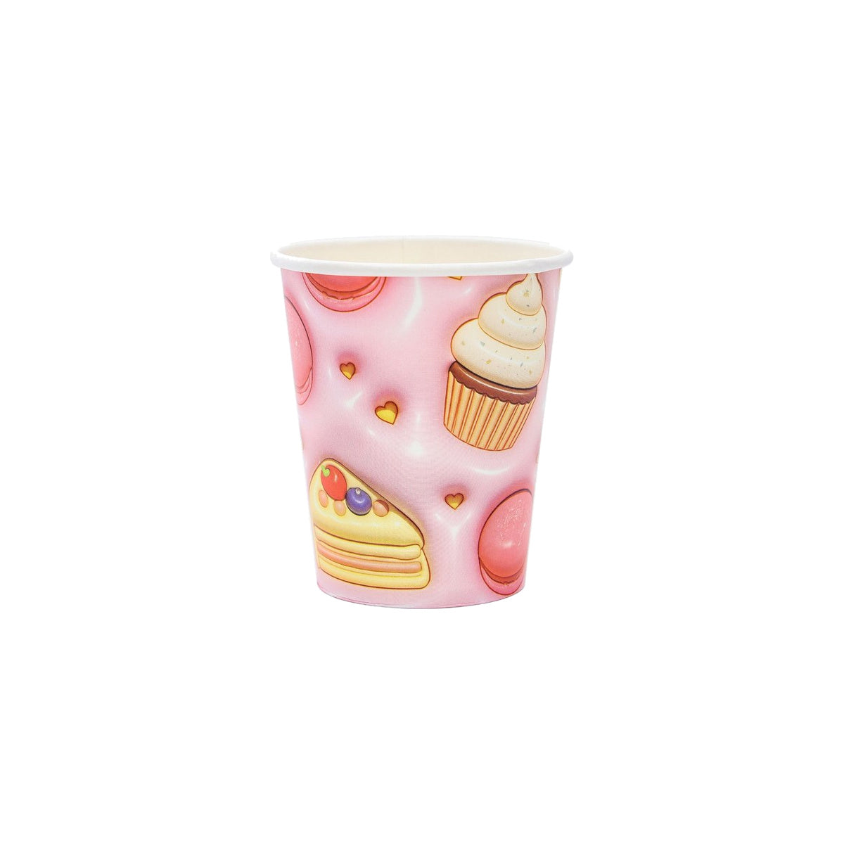 Set Vajilla Tarta Cupcakes y Macarons: Platos 6 uds, Servilletas 12 uds y Vasos 12 uds - Vasos