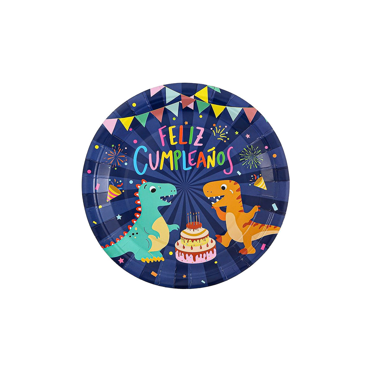 Set Vajilla Dinosaurios Feliz Cumpleaños Azul Marino: Platos 6 uds, Servilletas 12 uds y Vasos 12 uds - Platos 23 cm