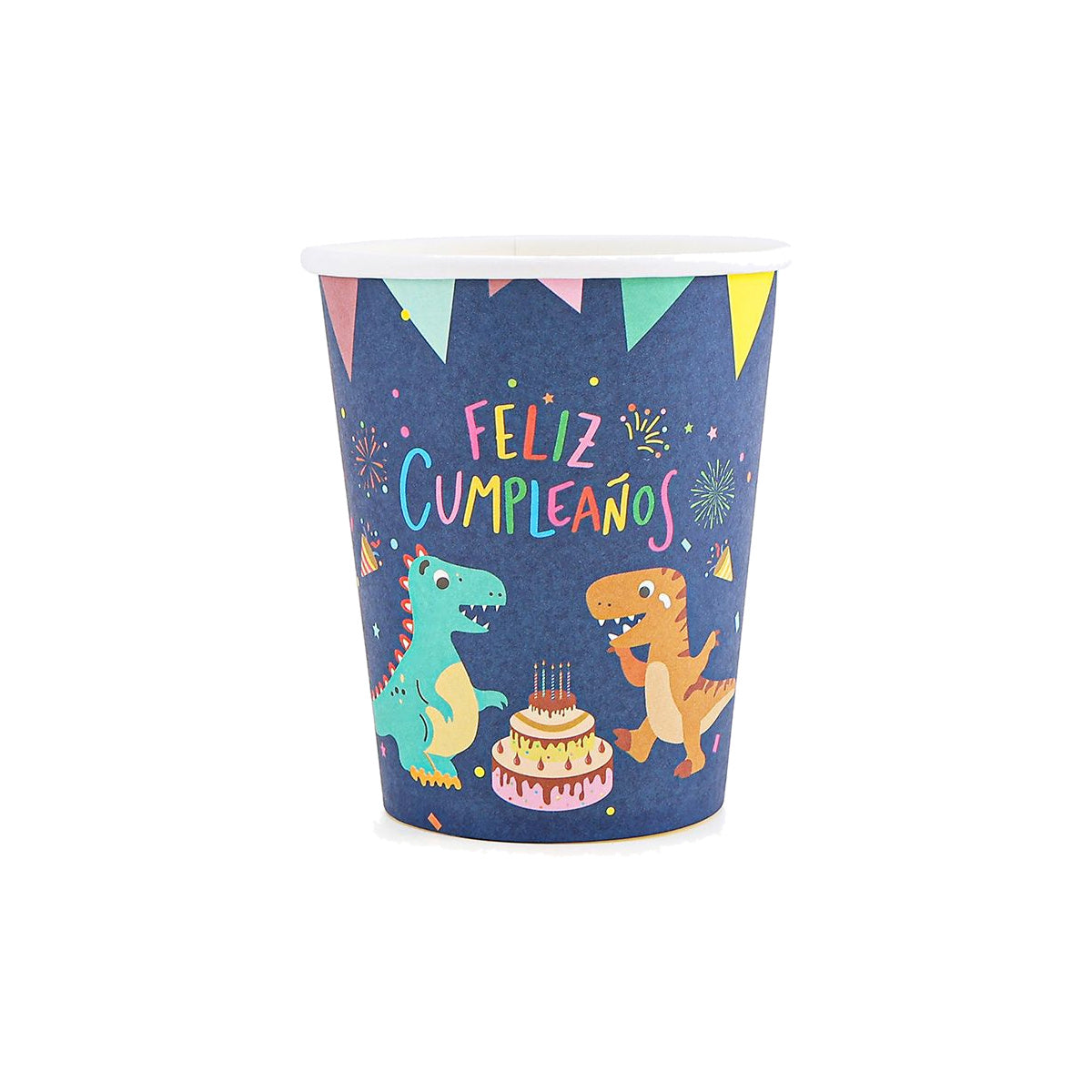Set Vajilla Dinosaurios Feliz Cumpleaños Azul Marino: Platos 6 uds, Servilletas 12 uds y Vasos 12 uds - Vasos