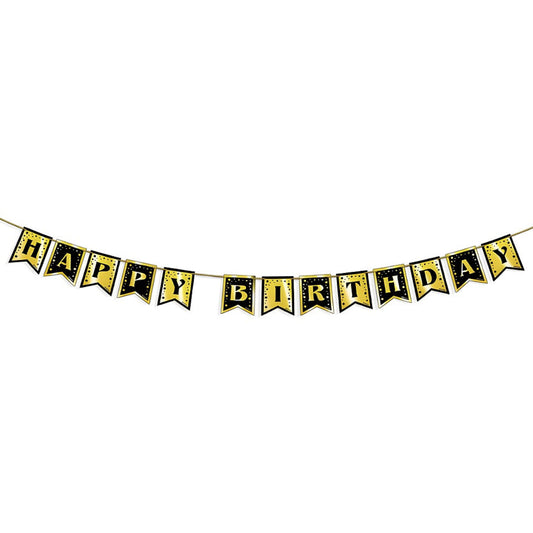 Guirnalda Banderines Happy Birthday Negro y Oro 4 m