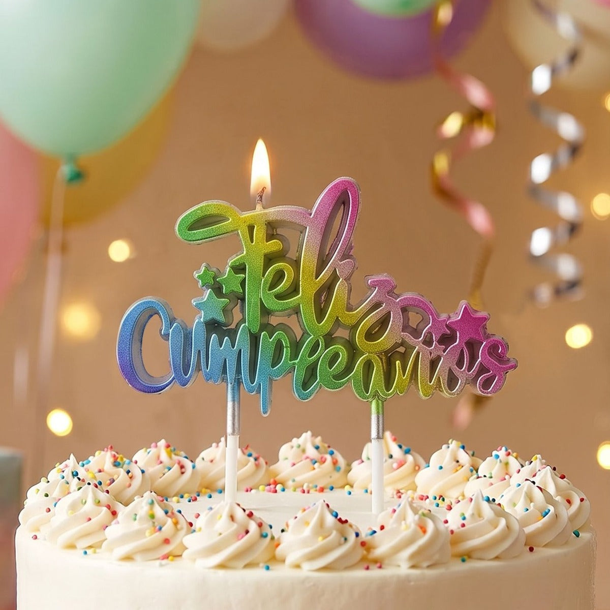 Vela Feliz Cumpleaños Arcoíris Glitter 8,5 x 4,5 cm