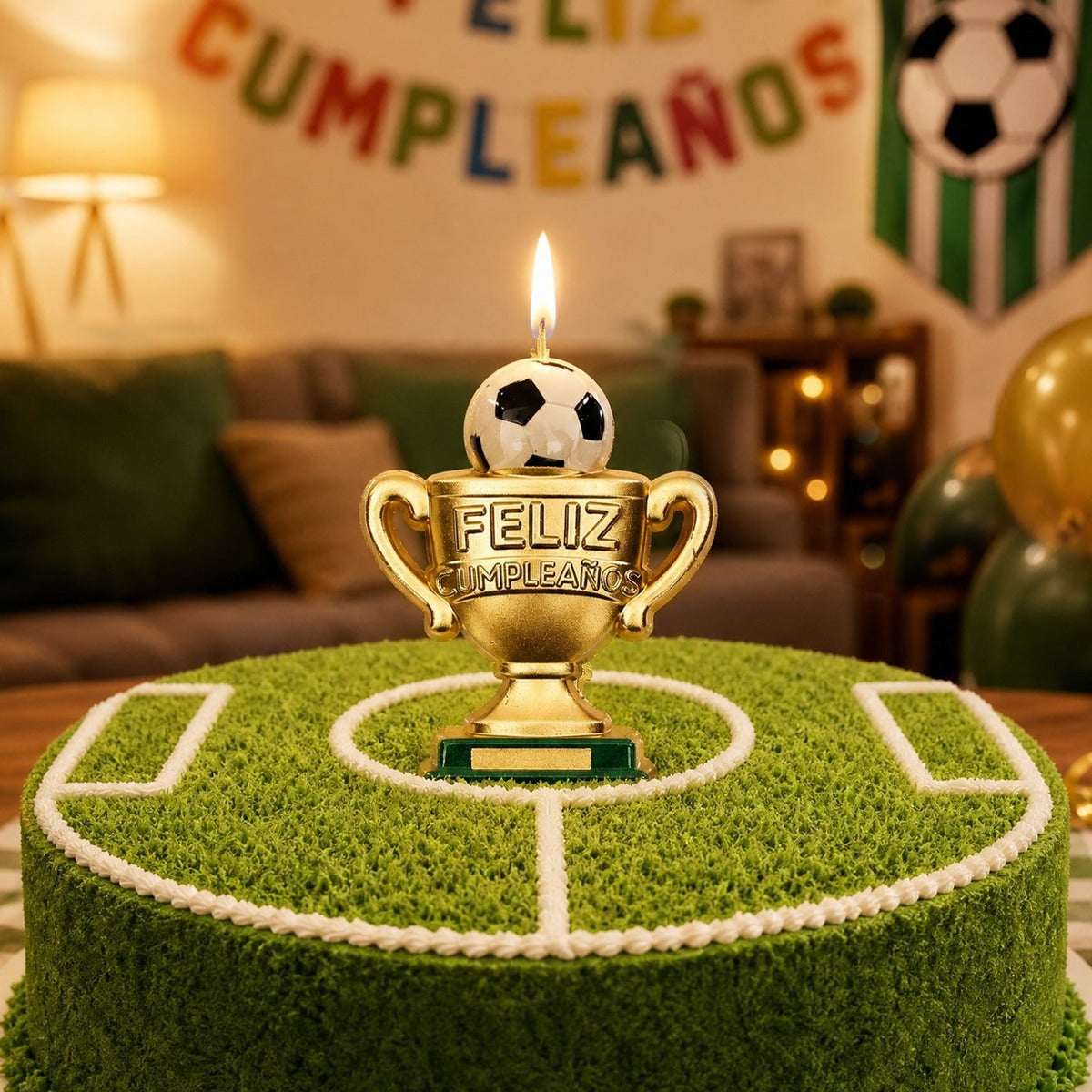 Vela Trofeo Fútbol Feliz Cumpleaños 6 x 12 cm