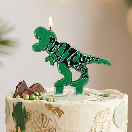 Vela T-Rex Verde Feliz Cumpleaños 10 x 8 cm