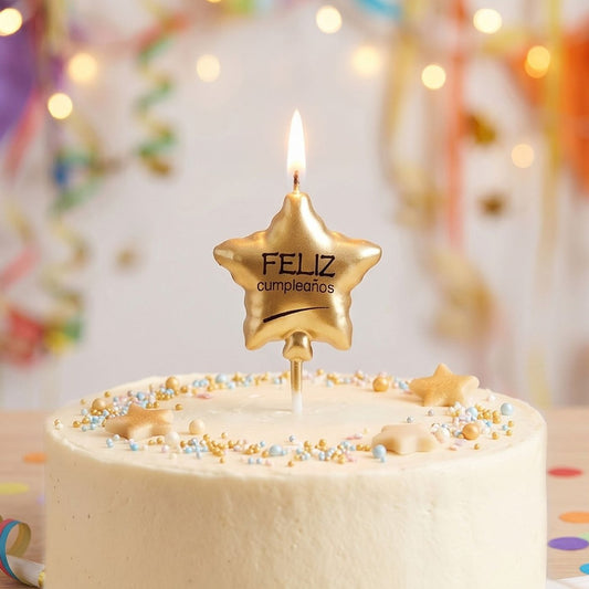 Vela Estrella Dorada Feliz Cumpleaños 5 x 10,5 cm