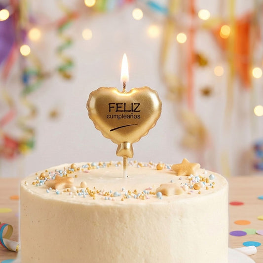 Vela Corazón Dorado Feliz Cumpleaños 5 x 10 cm