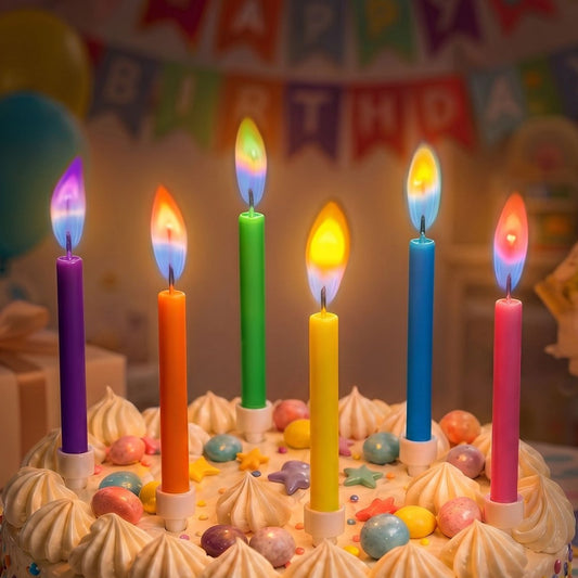 Velas Llamas de Colores 5,5 cm 6 uds con Soportes