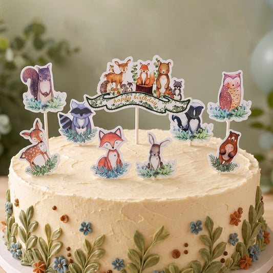 Topper Tarta Animales del Bosque Happy Birthday 9 uds