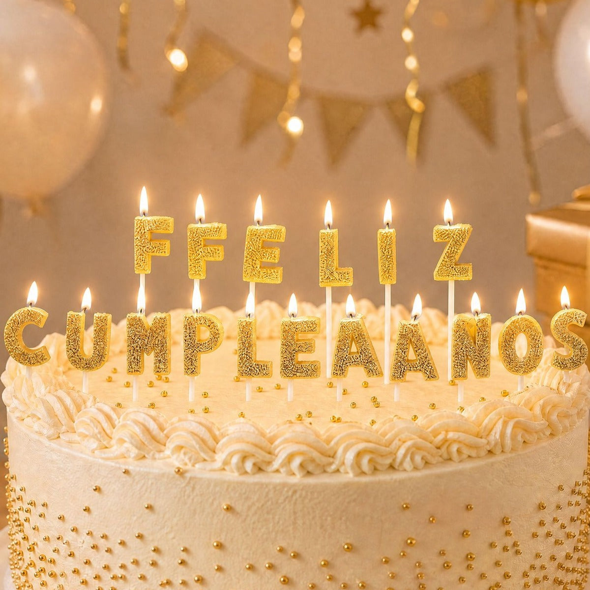 Velas Letras Feliz Cumpleaños Oro Glitter 15 uds