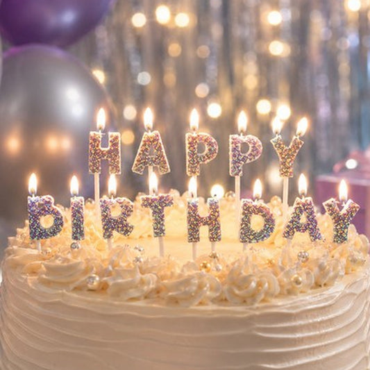 Velas Letras Happy Birthday Glitter Plata 13 uds