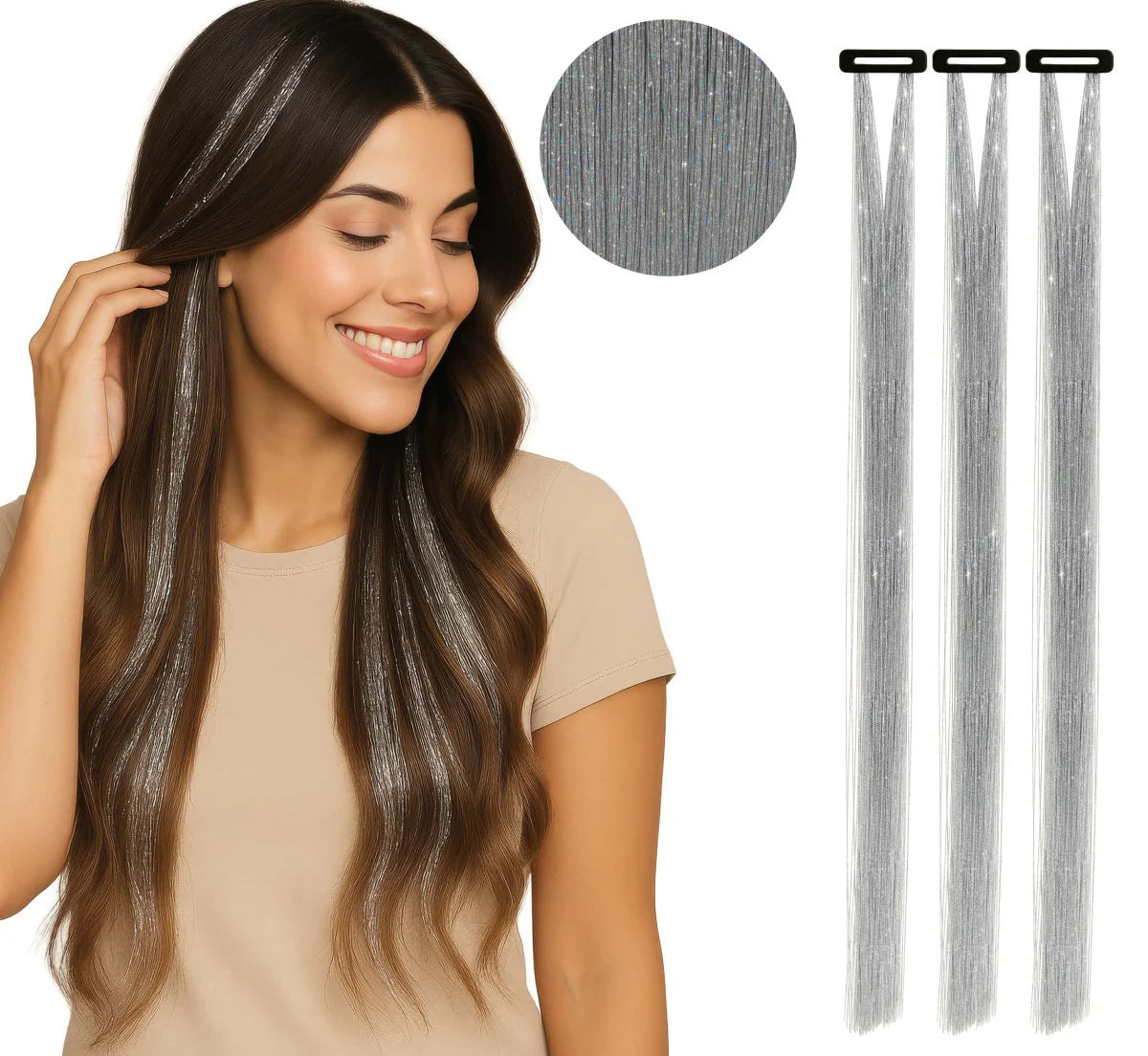 Extensiones de Pelo Glitter 50cm Pack 3 Piezas